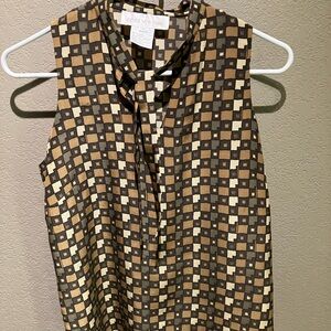 Jones New York Brown Sleeveless Tie Front Blouse 100 silk sz M
